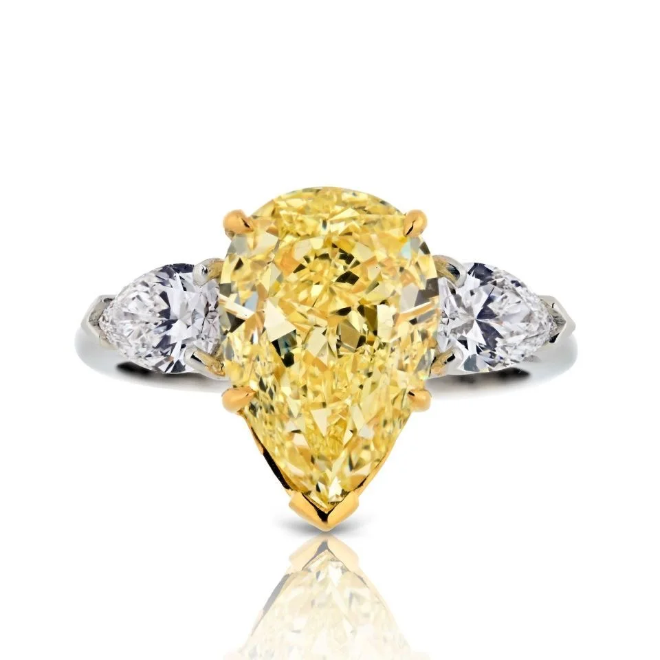 Stunning 5-Carat Fancy Yellow Pear-Shaped Diamond Ring