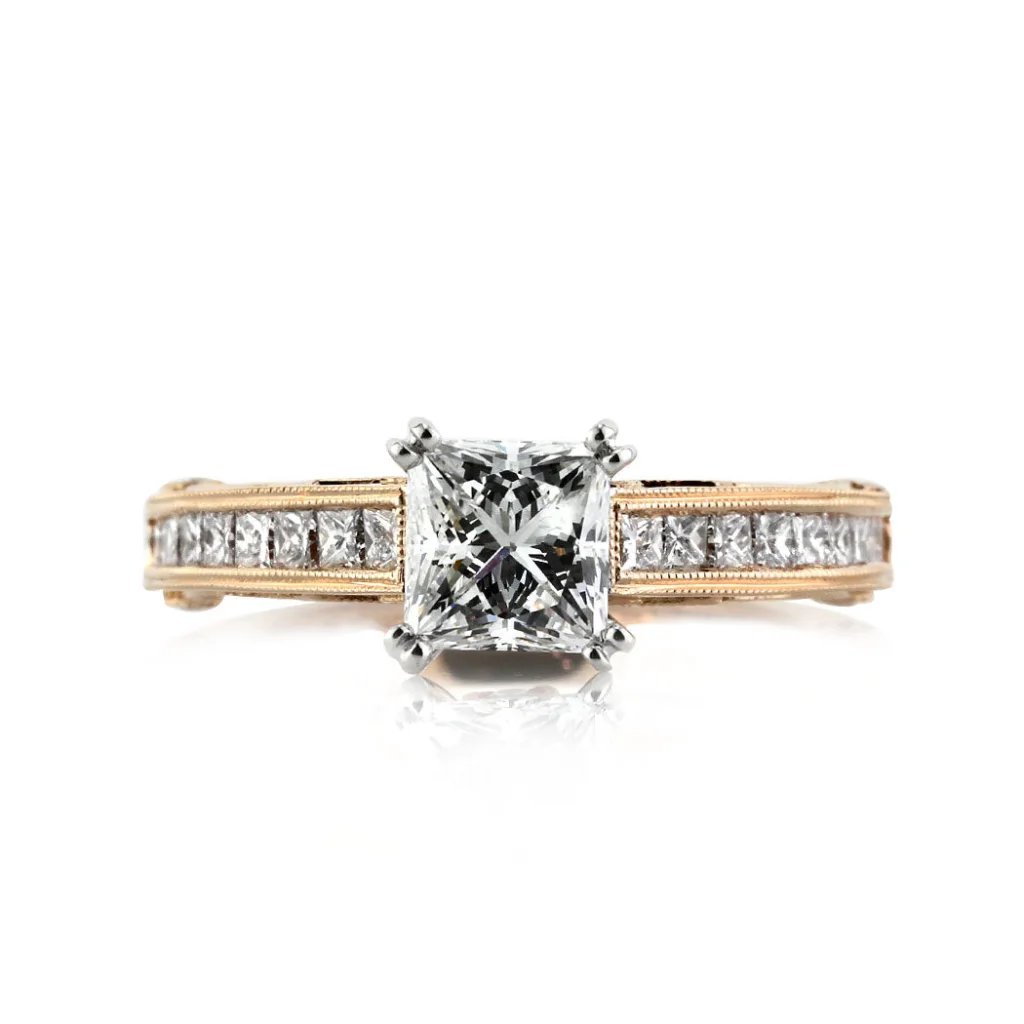 1.3 Carat Princess Cut Diamond Engagement Ring in 18K White Gold – VS, F/G/H Color