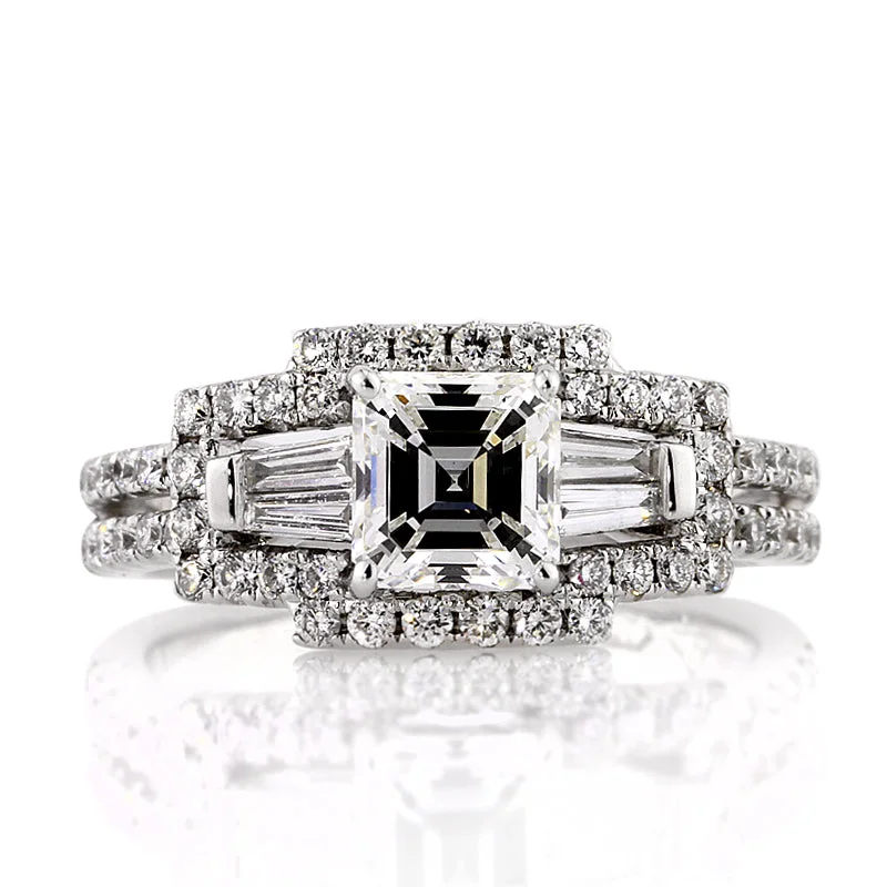 1.5 Carat Asscher Diamond Engagement Ring in 18K White Gold – VS, F/G/H Color
