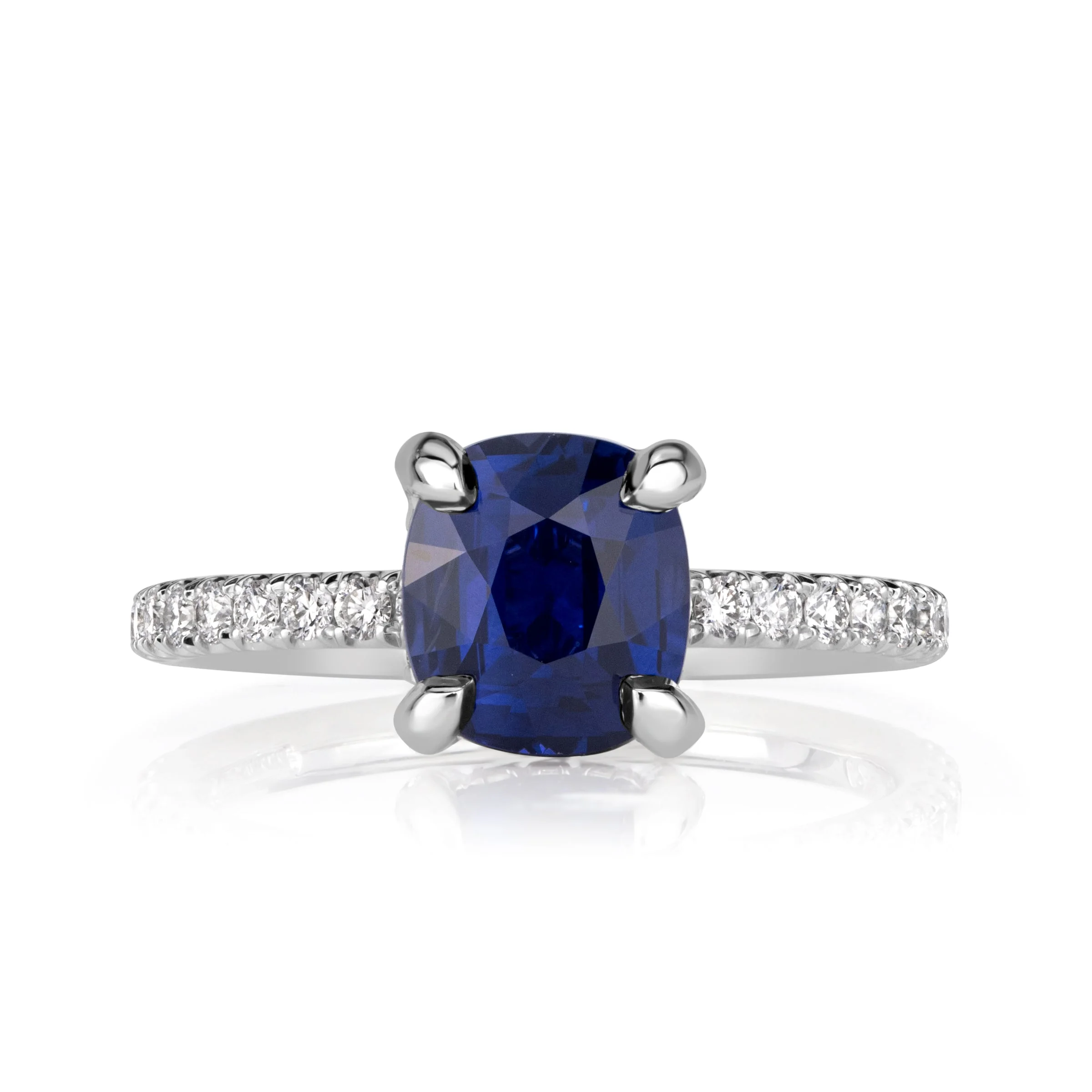 Royal Blue Sapphires: The Collector’s Buying Guide 2. 2.66 Carat Blue Sapphire Cushion Diamond Engagement Ring in 18K White Gold – VS, F/G/H Color