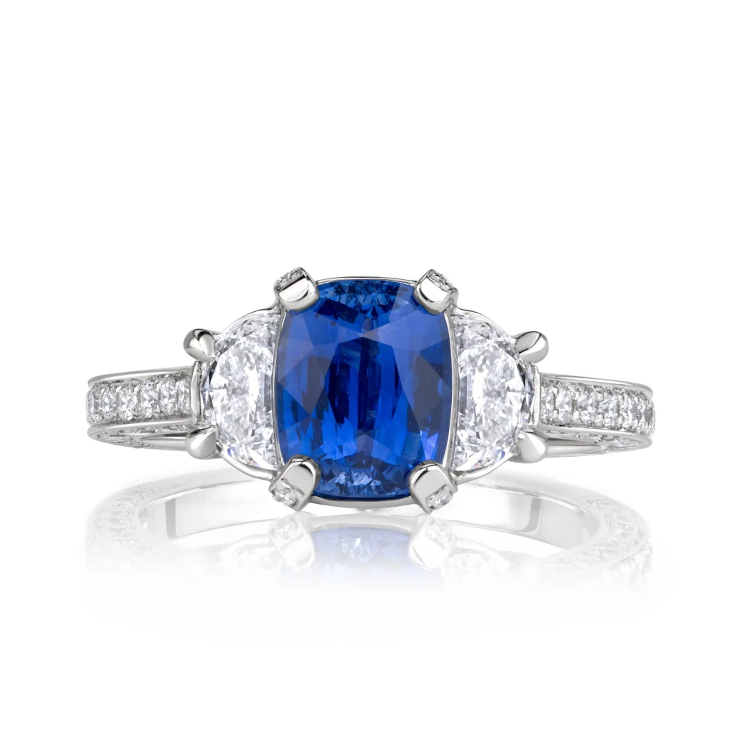 3.27 Carat Blue Sapphire Cushion Diamond Engagement Ring in 18K White Gold – VS, F/G/H Color