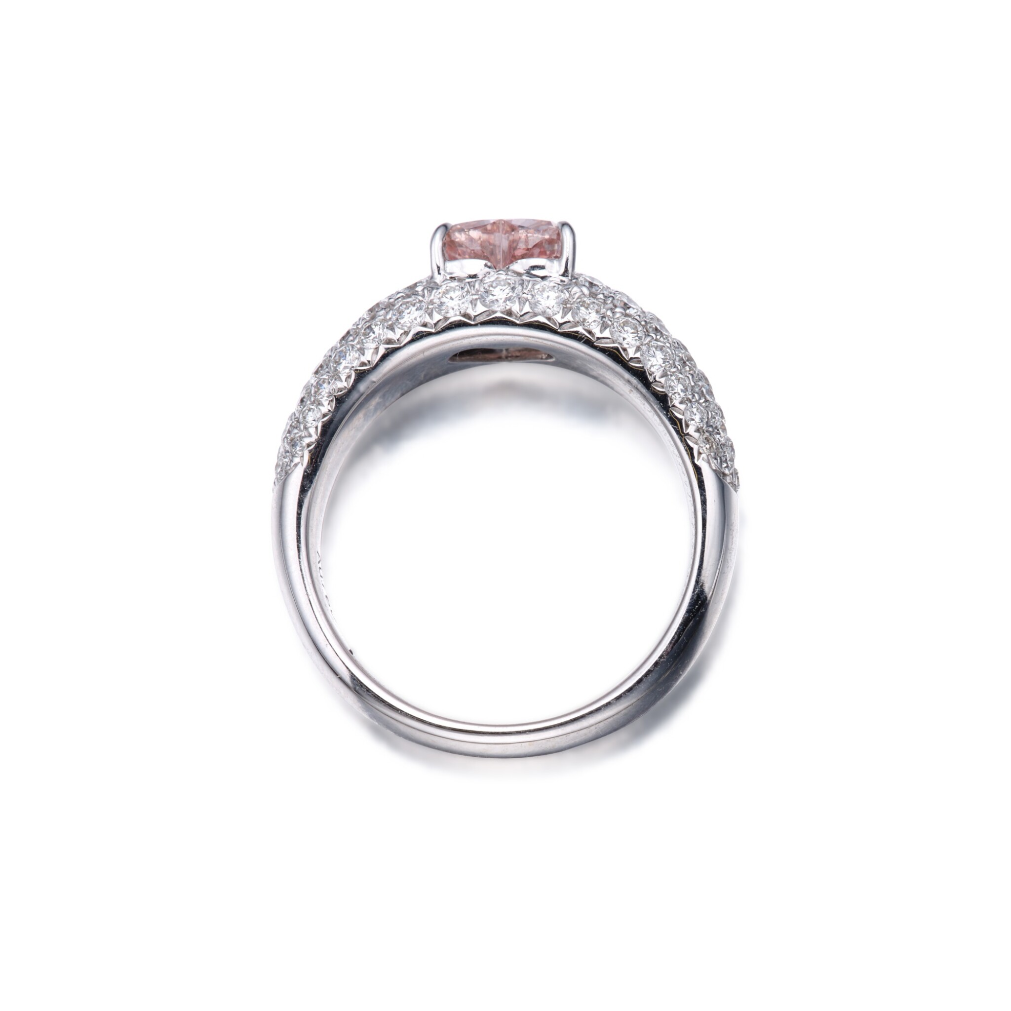 0-8-carat-fancy-intense-orangy-pink-diamond-and-diamond-ring-55000-front-view-primary.jpg 0.8 Carat Round Brilliant Statement | Fancy Yellow | 14K White Gold | Sunlit Royal Radiance - Image 1