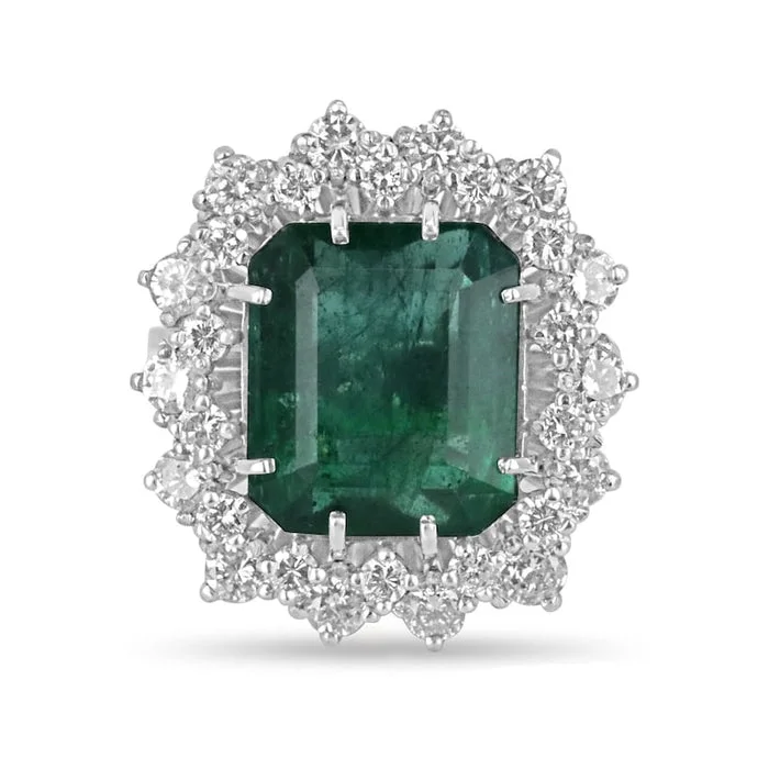 10.4 Carat Emerald Halo Diamond Ring | 14K White Gold