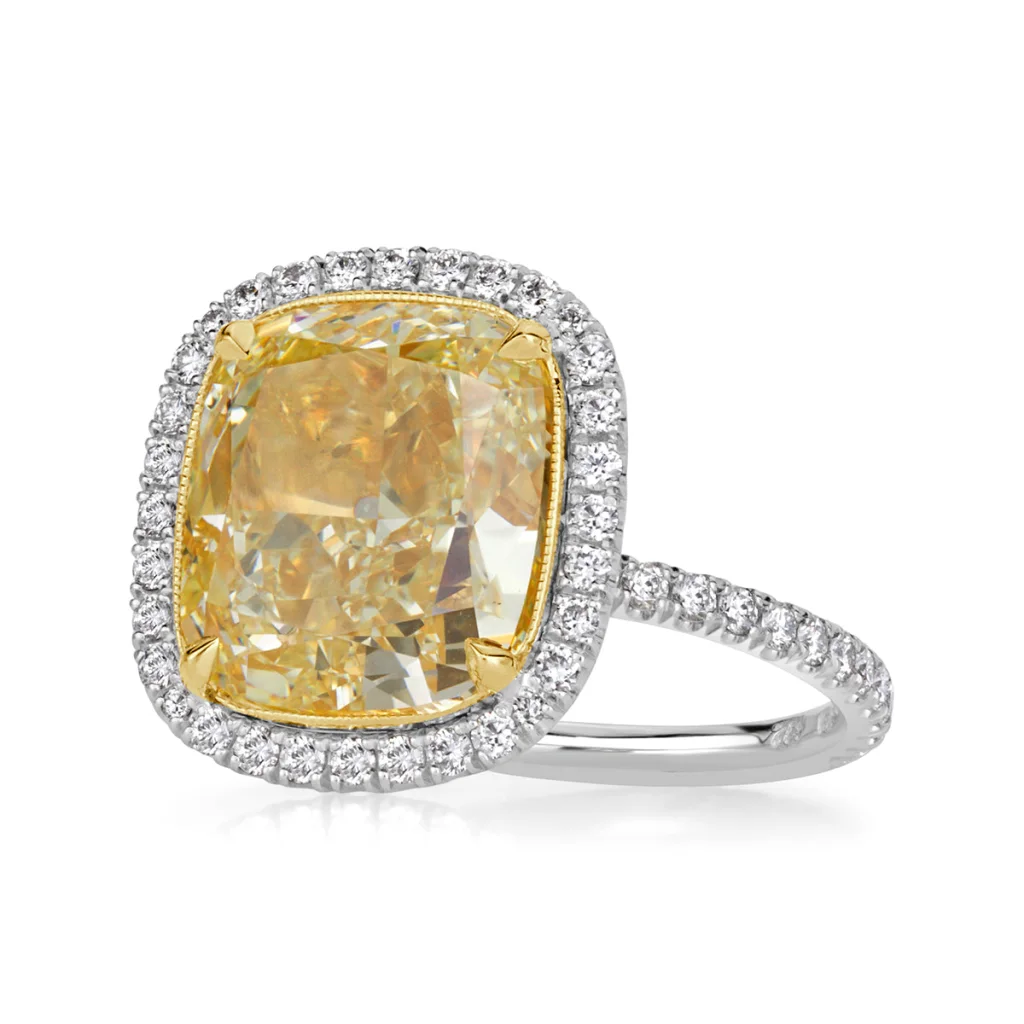 10 Carat Cushion Statement | Fancy Yellow | 14K White Gold | Sunlit Royal Radiance
