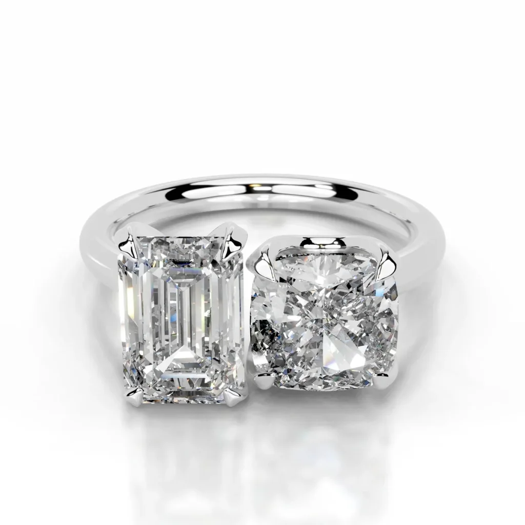 10 Carat Emerald-cut Toi Et Moi Diamond Ring / F color | VVS | 14K White Gold