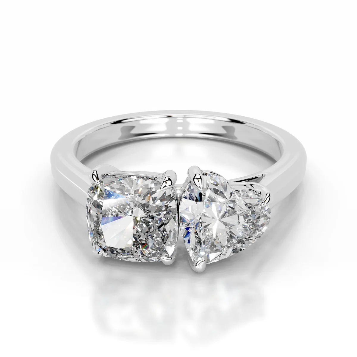 10-carat-emerald-and-cushion-moi-et-toi-two-stone-ring-h-si-165-000-front-view-primary.jpg 10 Carat Emerald-cut Toi Et Moi Diamond Ring / H color | SI | 14K White Gold - Image 1