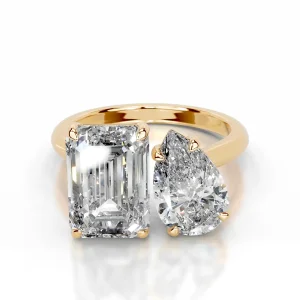 10 Carat Emerald-cut Toi Et Moi Diamond Ring / I color | VVS | 14K White Gold