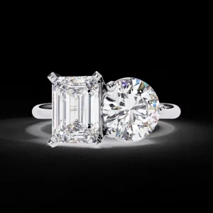 10 Carat Emerald-cut Toi Et Moi Diamond Ring / J color | VS | 14K White Gold