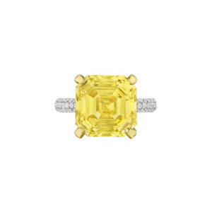 10 Carat Assher Cut Statement | Fancy Yellow | 14K White Gold | Sunlit Royal Radiance