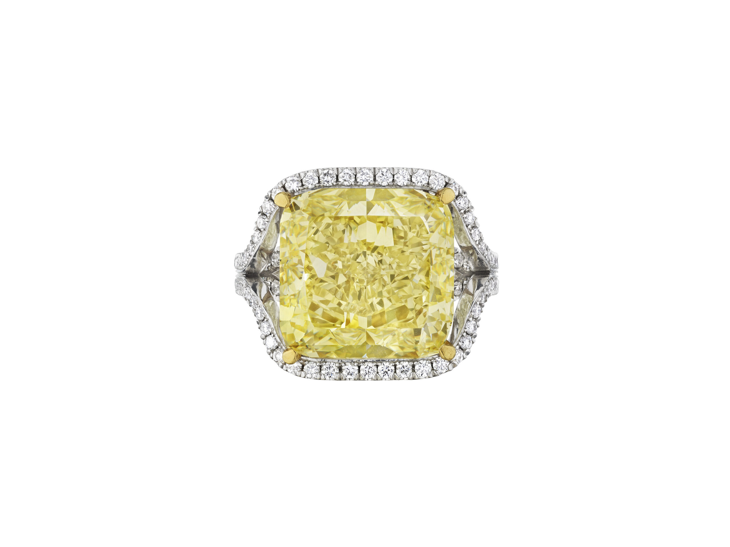 photography by Steven DeVilbiss 10 Carat Cushion Statement | Fancy Yellow | 14K White Gold | A Crown-Worthy Fancy Rarity - Image 1