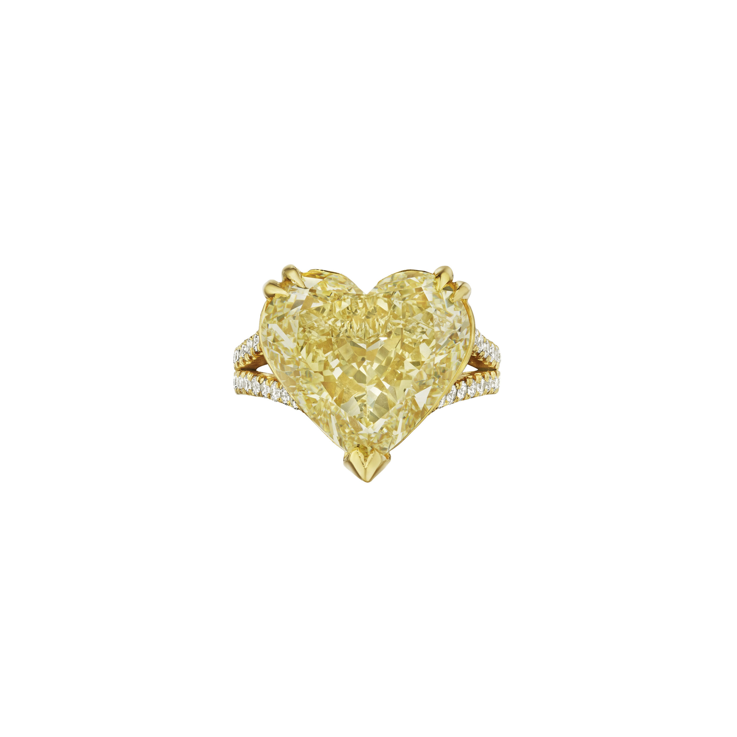 10-carat-fancy-yellow-heart-diamond-ring-275-000-front-view-primary.jpg 10 Carat Heart Shape Statement | Fancy Yellow | 14K White Gold | A Crown-Worthy Fancy Rarity - Image 1