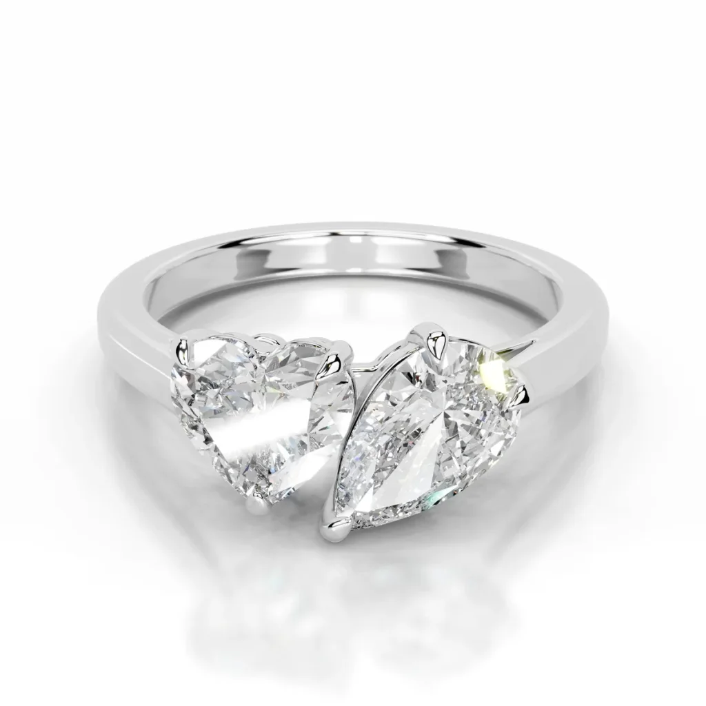 10 Carat Heart Shape Toi Et Moi Diamond Ring | Type IIa | Brilliant White / D color | FL/IF