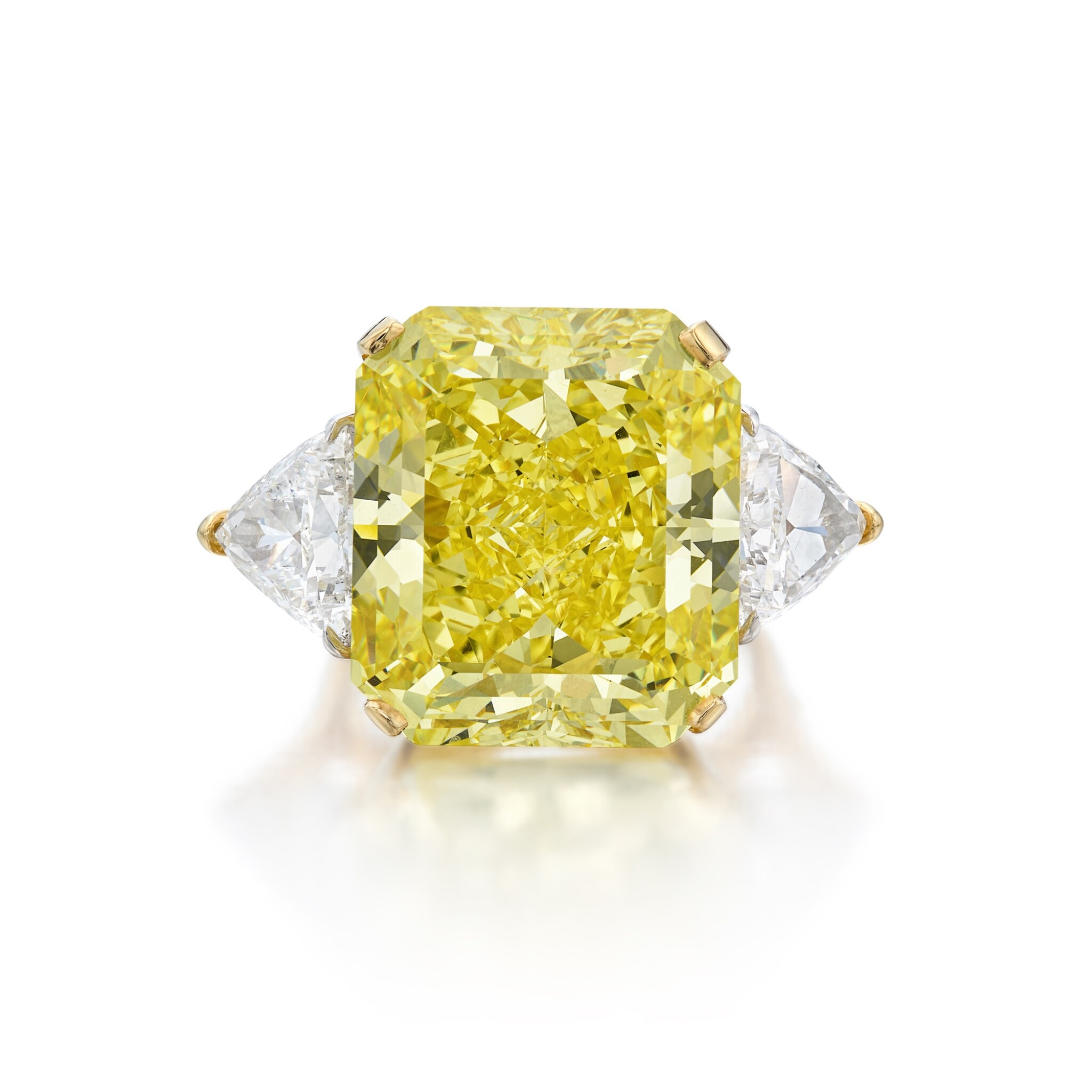 10-carat-impressive-fancy-vivid-yellow-diamond-and-diamond-ring-750-000-front-view-primary.jpeg 10 Carat Round Brilliant Statement | Fancy Yellow | 14K White Gold - Image 1
