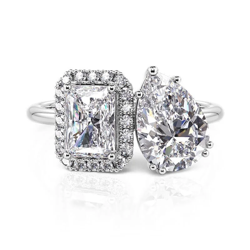 10 Carat Radiant Toi Et Moi Diamond Ring | Brilliant White / D color | FL/IF