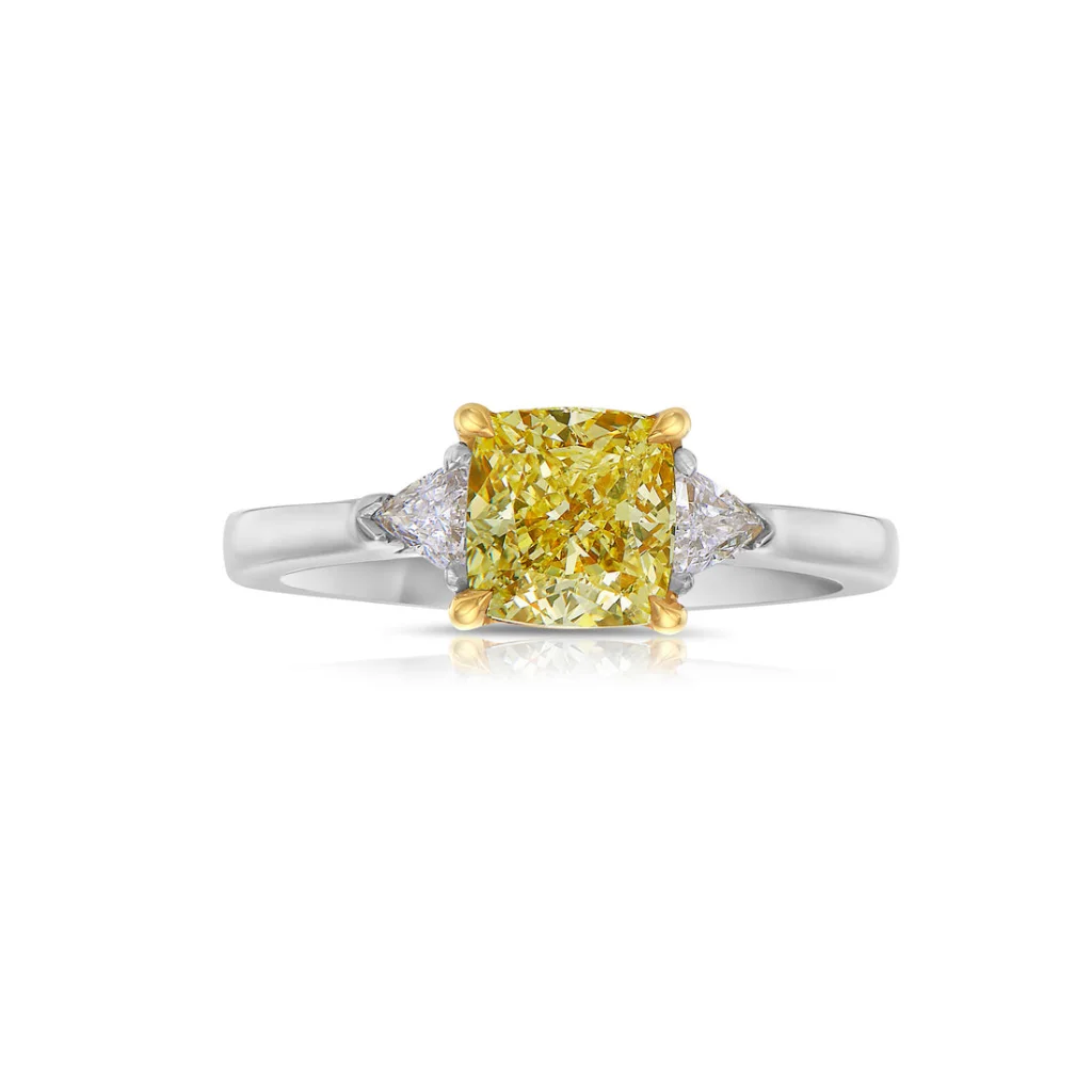 1.5 Carat Cushion Diamond Ring | Fancy Yellow | 14K White Gold | A Crown-Worthy Fancy Rarity