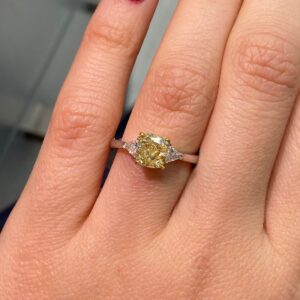 1.5 Carat Cushion Diamond Ring | Fancy Yellow | 14K White Gold | A Crown-Worthy Fancy Rarity