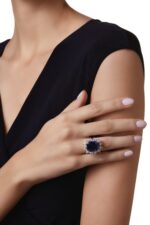 12 Carat Round Brilliant Statement | Royal Blue Sapphire | 14K White Gold - Image 2