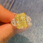 6.72 Carat Radiant Diamond Ring | Fancy Yellow | 14K White Gold - Image 3