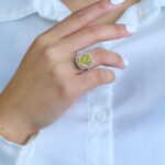 7.06 Carat Oval Halo Diamond Ring | Fancy Yellow | 14K White Gold