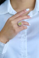 7.06 Carat Oval Halo Diamond Ring | Fancy Yellow | 14K White Gold