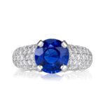 4.22 Carat Round Brilliant Diamond Ring | Royal Blue Sapphire | 14K White Gold | Quiet Power