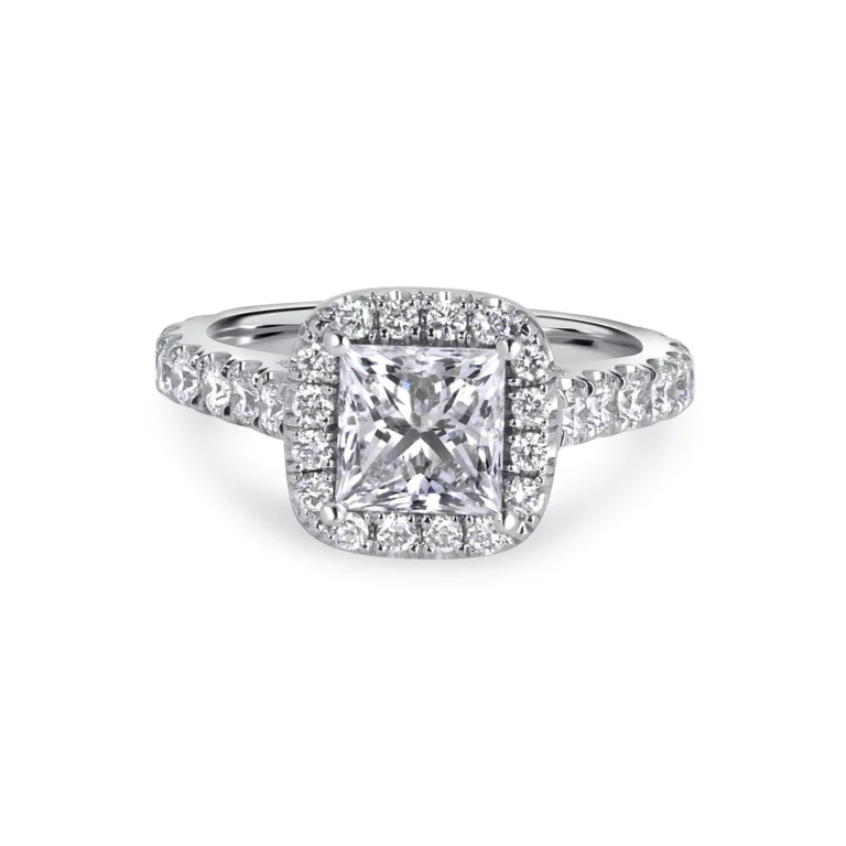 2 Carat Princess Halo Diamond Ring | Brilliant White | 18K White Gold | Quiet Power