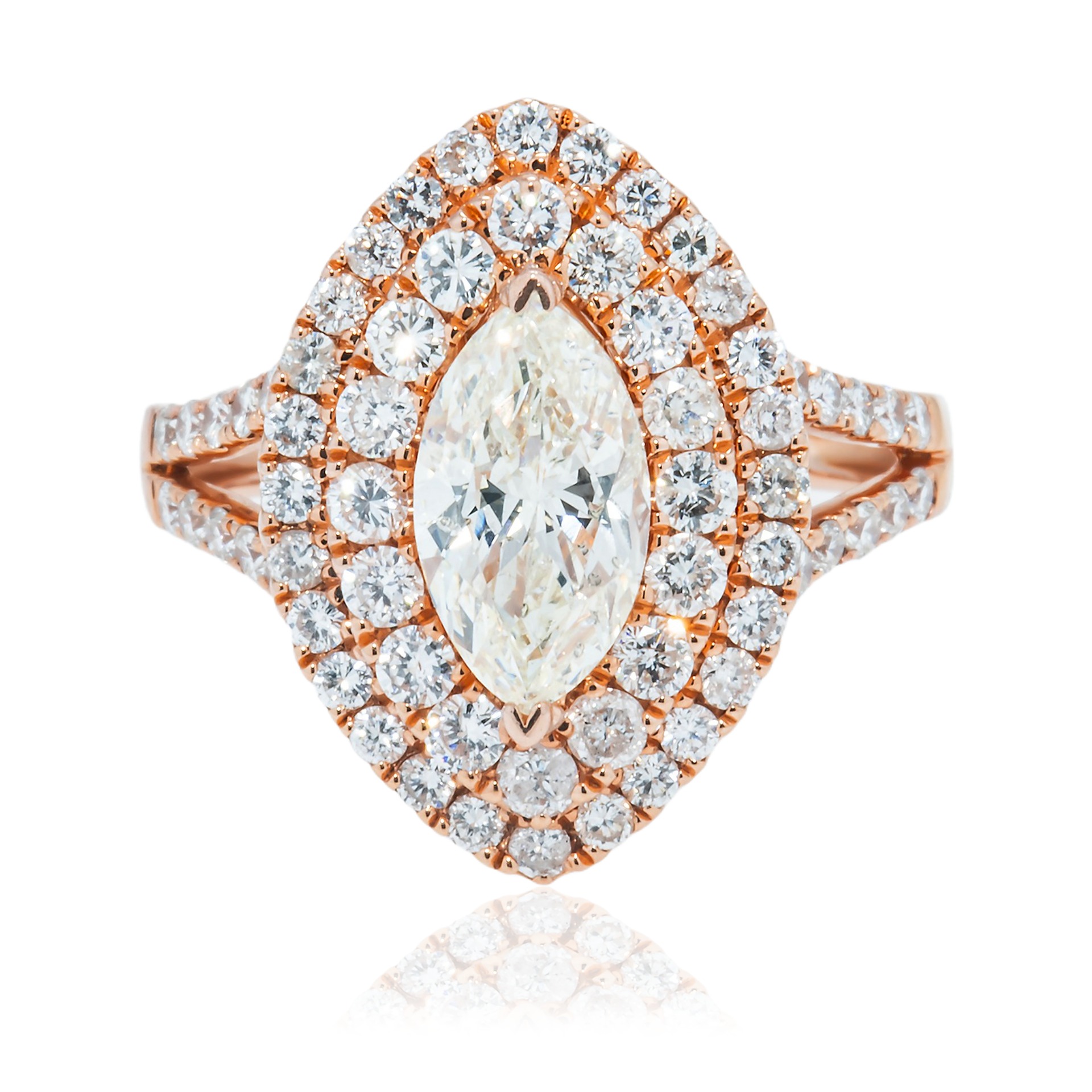 14k-rose-gold-1-52ct-marquise-cut-diamond-engagement-ring-2-75ctw-32500-front-view-primary.jpg 1.52 Carat Marquise Diamond Ring | Brilliant White | 14K Rose Gold | Classic Charm - Image 1