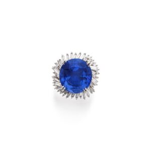 15 Carat Round Brilliant Statement | Royal Blue Sapphire | 14K White Gold