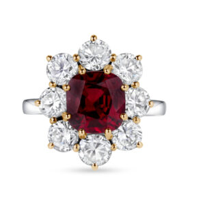 3 Carat Cushion Halo Diamond Ring | Ruby Red | 18K Gold | Quiet Power | Modern Classic