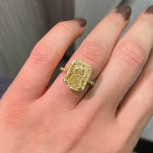 5 Carat Radiant Halo Diamond Ring | Fancy Yellow | 14K White Gold