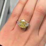 7 Carat Cushion Diamond Ring | Fancy Yellow | 14K White Gold | Colour-Collector’s Treasure