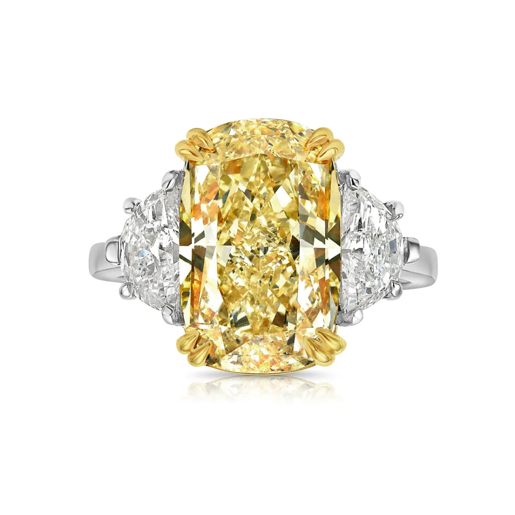 5.5 Carat Cushion Diamond Ring | Fancy Yellow | 14K White Gold | Colour-Collector’s Treasure