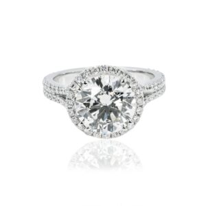 4.08 Carat Round Brilliant Halo Diamond Ring | Brilliant White | 18K White Gold