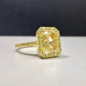 2.28 Carat Radiant Halo Diamond Ring | Fancy Yellow | 14K White Gold
