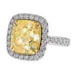 10 Carat Cushion Halo Diamond Ring | Fancy Yellow | 14K White Gold | Sunlit Royal Radiance - Image 2
