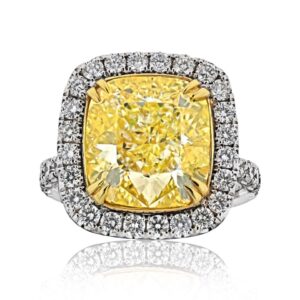 10 Carat Cushion Halo Diamond Ring | Fancy Yellow | 14K White Gold | Sunlit Royal Radiance