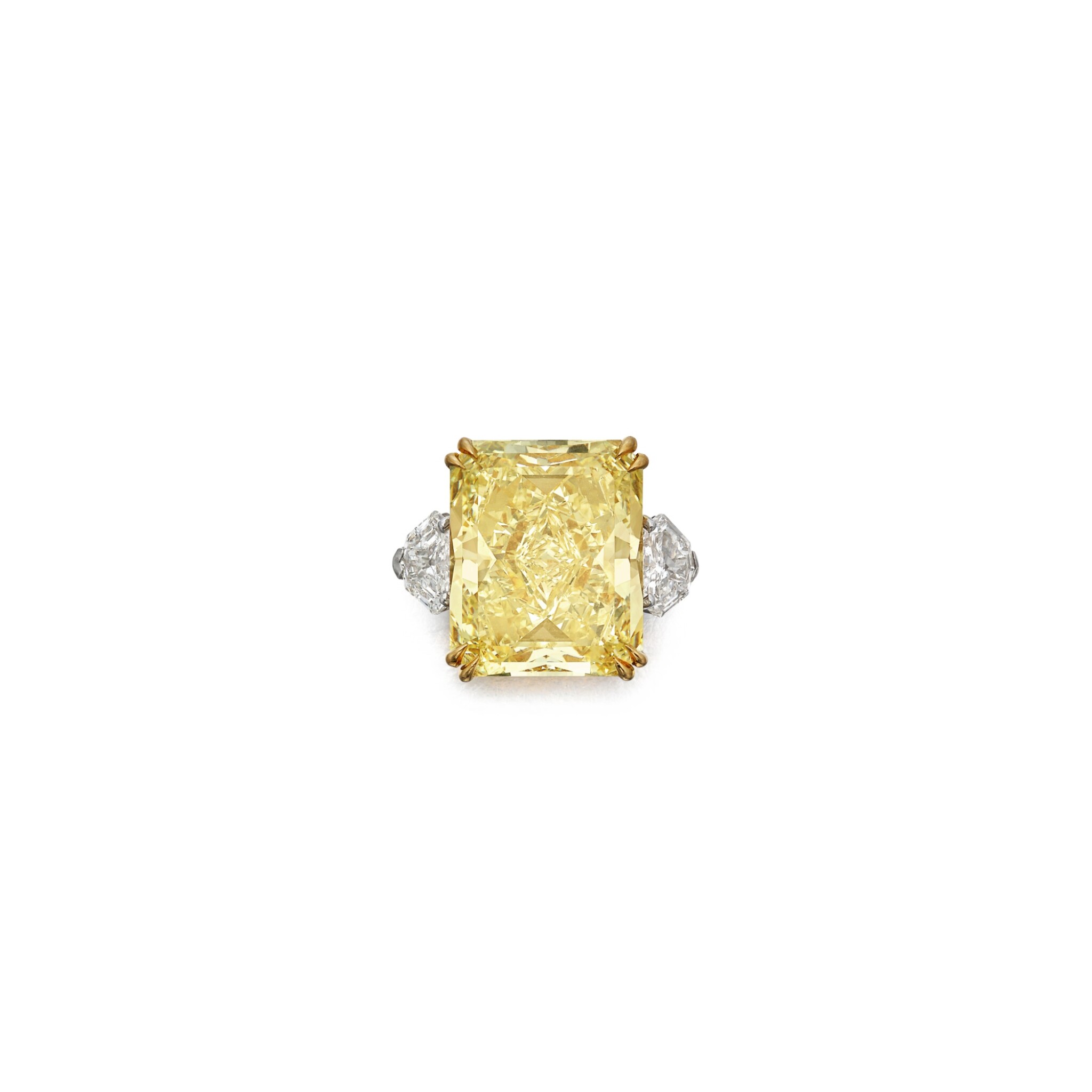 20-carat-fancy-yellow-radiant-cut-diamond-ring-650-000-front-view-primary.jpg 20 Carat Radiant Statement | Fancy Yellow | 14K White Gold | Rare Fancy-Color Splendour - Image 1