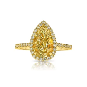 2 Carat Pear Halo Diamond Ring | Fancy Yellow | 14K White Gold | Sunlit Royal Radiance