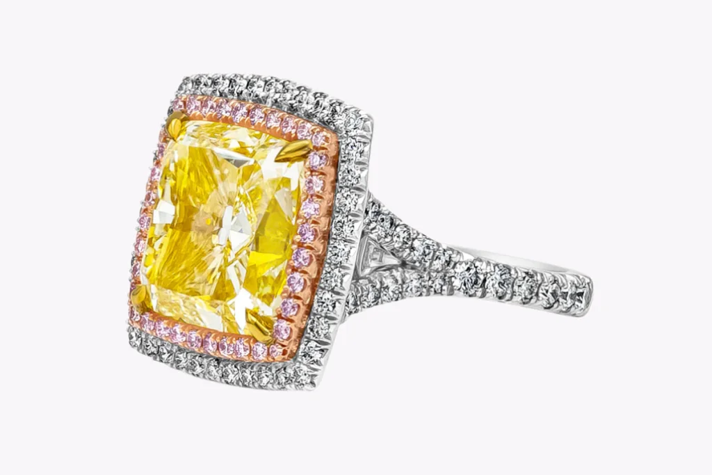 10.27 Carat Cushion Halo Diamond Ring | Fancy Yellow | 14K White Gold