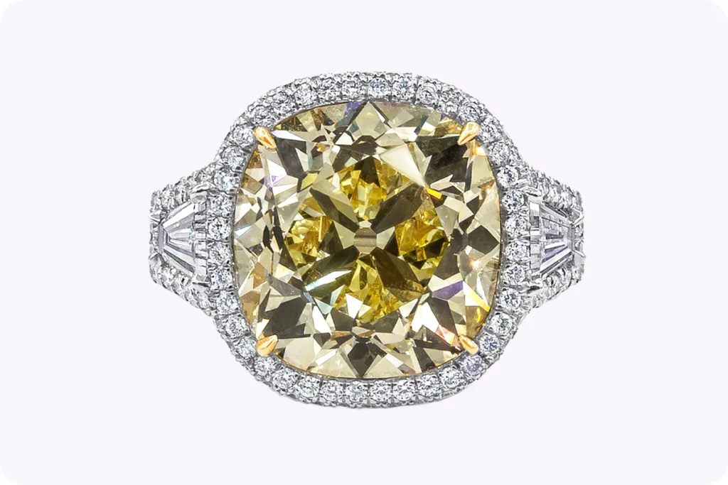 15.52 Carat Cushion Diamond Ring | Fancy Yellow | 18K Gold | Sunlit Royal Radiance