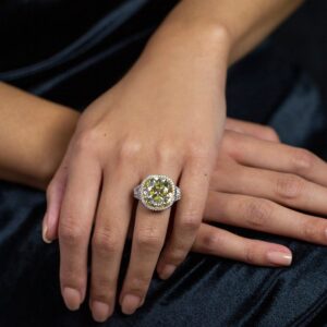 15.52 Carat Cushion Diamond Ring | Fancy Yellow | 18K Gold | Sunlit Royal Radiance
