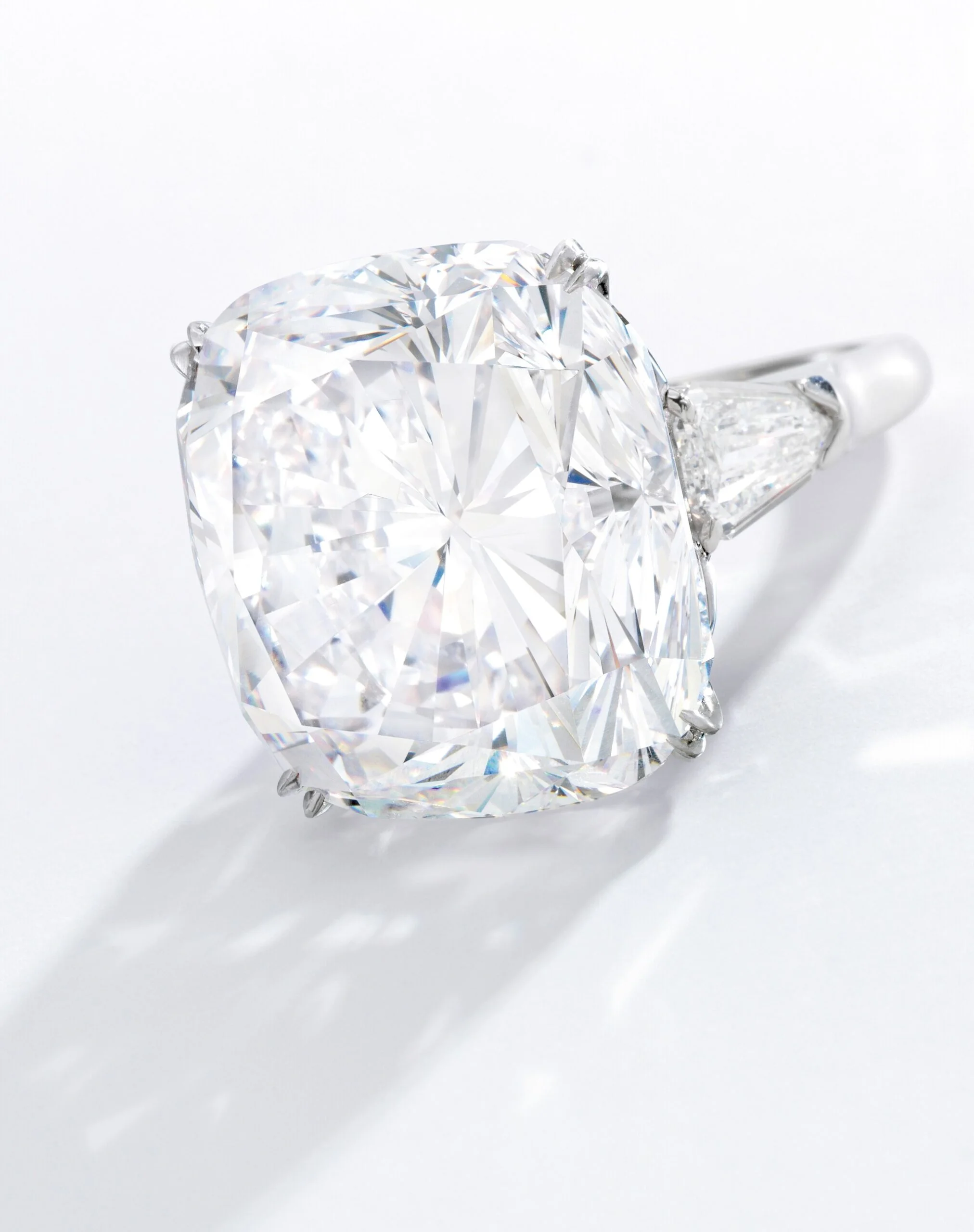 25 carat cushion cut diamond ring, front view
