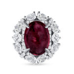 5 Carat Oval Halo Diamond Ring | Ruby Red | 18K Gold | Radiant Elegance | High Jewellery