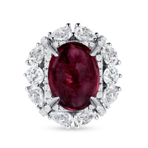 5 Carat Oval Halo Diamond Ring | Ruby Red | 18K Gold | Radiant Elegance | High Jewellery