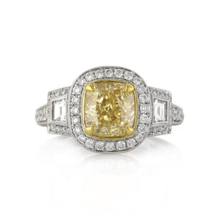 3 Carat Cushion Diamond Ring | Fancy Yellow | 14K White Gold | A Crown-Worthy Fancy Rarity