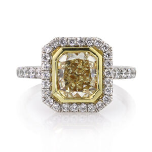3 Carat Radiant Diamond Ring | Fancy Yellow | 14K White Gold | Sunlit Royal Radiance