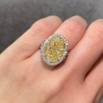 10.77 Carat Oval Halo Diamond Ring | Fancy Yellow | 14K White Gold | Sunlit Royal Radiance - Image 3