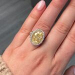 10.77 Carat Oval Halo Diamond Ring | Fancy Yellow | 14K White Gold | Sunlit Royal Radiance - Image 5