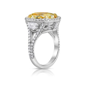 10.77 Carat Oval Halo Diamond Ring | Fancy Yellow | 14K White Gold | Sunlit Royal Radiance