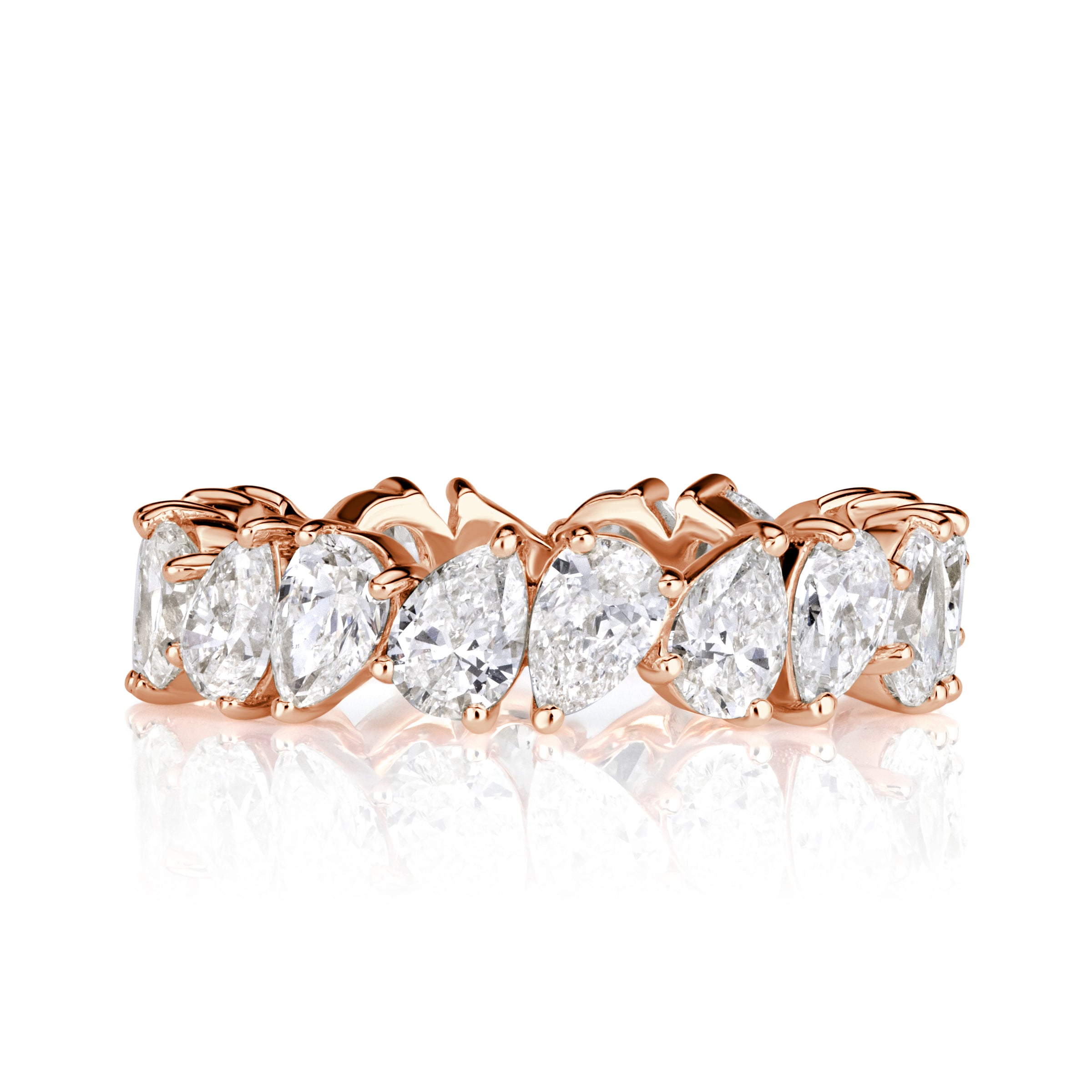 3-51ct-pear-shaped-diamond-eternity-band-in-18k-rose-gold-6999-front-view-primary.jpg 3.51 Carat Pear Band | Brilliant White | 18K Rose Gold | Modern Nobility | Collector-Grade - Image 1